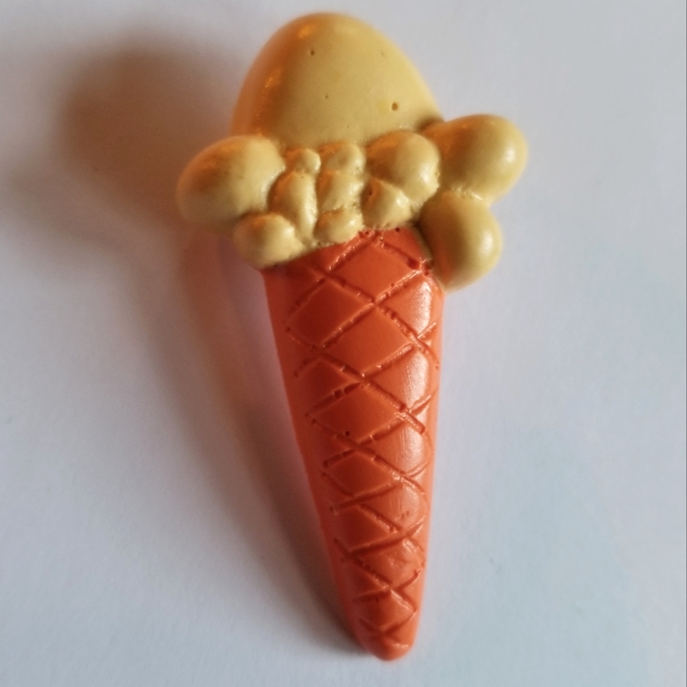 Vintage ice cream cone pin brooch orange ivory off white waffle soft serve